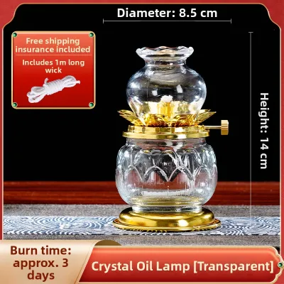 Crystal Oil Lamp for Buddha Home Use Long Burning Windproof Liquid Lamp Lotus Base Decorative Candleholders Chinese Style