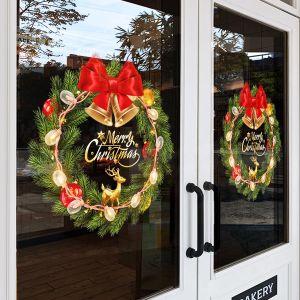 1 Piece of 45Cm*45Cm Christmas Decoration Including a Garland-Shaped Christmas Sticker with Bells Bows Light Bulbs and Elk Combinations a Whole Sheet of Pvc Electrostatic Film Sprinkled and Adsorbed on the Glass Simple to Operate and Reusable