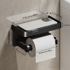 Modern Toilet Paper Holder Aluminium Double Roll Toilet Tissue Holder with Mobile Phone Shelf Storage Organizer for Bathroom
