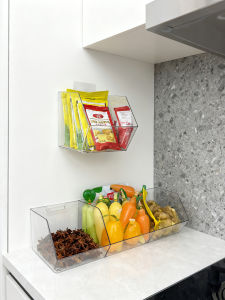 Bathroom Kitchen Wall Mounted Storage Rack No Drilling Required Plastic Organizer Shelf for Household Items Organization