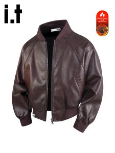izzue | Vintage Warm Leather Jacket Mens Autumn Casual Batwing Collar