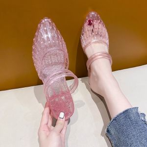 Tou Crystal Two-Way Sandals Womens Summer Fashionable Outdoor Casual Hollow out Pointed Toe Soft Bottom Ladies Slippers