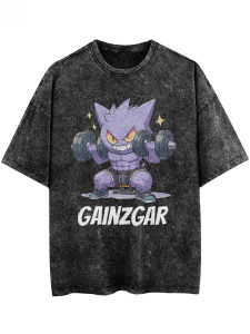 Bandai | 2026 Hot Selling Summer Fashion Pok É Mon Fitness Geng Gui Pattern Design Outdoor T-shirt Y2K Harajuku Washed Short Sleeved