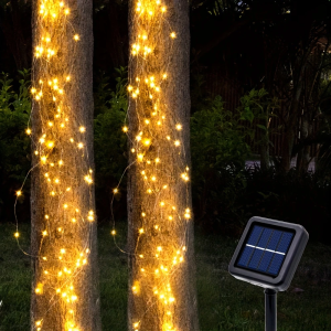 1pc 200/300LED Solar Copper Wire Horsetail String Light Outdoor Garden Tree Cane Fairy Lamp For Home Wedding Festival Decoration