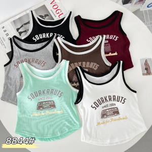 B1T1 American Retro Sports Tank Top Contrast Color Korean Short Strap Women Top (FREE SIZE)