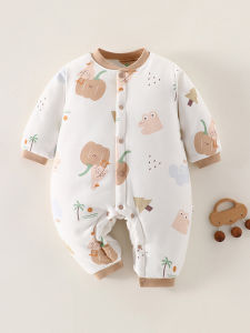 Handmade Cotton Padded Jumpsuit Thickened Cotton Lining Baby Clothes Winter 180g Class a Baby Romper Warm Long Sleeve Buttons