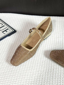 French Style Square Head Chunky Heel Single Shoes Womens New Wedding Shiny Sequins Versatile New Bride Shoes Two-Way Wear