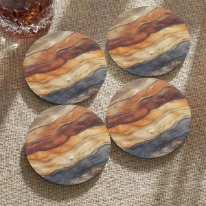 4pcs 2D Retro Wood Grain Colored Wooden coasters Home Coffee Shop-antislip Heat-Resistant Tabletop Decoration