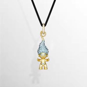 💖Swarovski💖(New)Good Luck Trolls Gold "Little Devil" Blue Diamond Pendant Necklace S925 Sterling Silver Womens Fashion Necklace Hypoallergenic Non-allergenic Valentines Day Gift Birthday Gift for Girlfriend Bestie