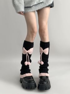 Sweet Style Knitted Leg Warmers Loose Wide Leg Socks with Butterfly Knot for Women Night Teaching Room Cotton Blend Home Wear