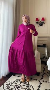 Qyara Store Fashion Gamis Wanita Aurel Polos Rayon Twill Premium Ukuran MLXLXXL Jumbo Terbaru Dress Wanita Aurel Polos Resleting Busui Bahan Rayon Twill Premium Kekinian