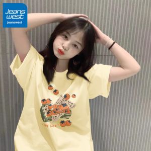 Jeanswest | Light Yellow Pure Cotton Short Sleeve Women T-Shirt