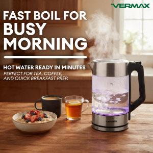 Vermax Glass Electric kettle 1.7L Thick Glass Multi Function 2000W Fast Boiling Brewing Tea