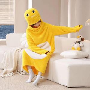 Cute Cartoon Milk Dragon Pajamas Female Fall and Winter 2024 New Arrival Fleece-lined Heattech Student Funny Mid Length Long Length Nightgown Suit