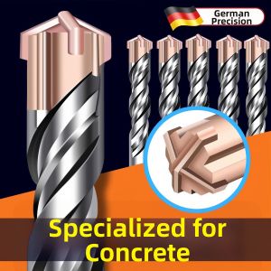 High Precision Concrete Drilling Bit Long Cross Round Handle Rebar Wall Penetrating 4 Slot
