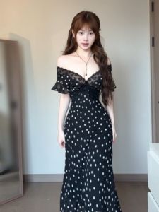 CHANGTONG | Đầm Hè Retro Dots Phong Cách Dễ Thương Vai Trụ