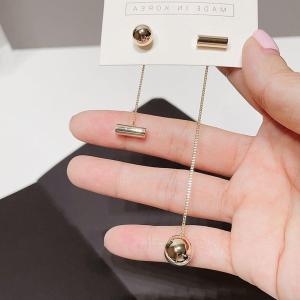 ต่างหูทรงเรขาคณิตแบบยาวสำหรับผู้หญิง สไตล์เรียบง่ายไม่สมมาตร รูปทรงกลม สร้อยคอแฟชั่น เครื่องประดับที่สวมใส่สบาย