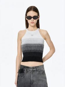 ANN ANDELMAN | Gradient Color Knitted Contrast Collar Short Tank Top