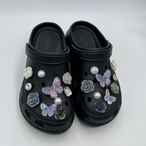 19Pcs/Set Crocs Jibbitz Charms Colorful Butterfly Shoes Flower Detachable Crystal Diamond Pearl Shoe Buckle Decorations for Crocs