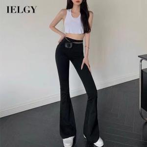 Ielgy quần ống loe Đen nữ eo cao quần ống rộng đơn giản Spice Girls quần ống đứng mỏng