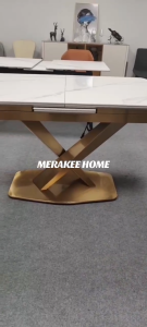 MERAKEE Extendable Customized Marble Like Sintered Stone Dining With Cross Stand Table Dining Room Furniture F24