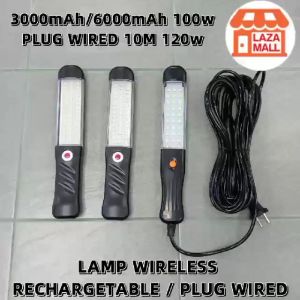 LAMP RECHARGETABLE EMERGENCY LIGHTING / WORKING LIGHT LED LAMP WIRED 10METER / BATERRY / WORK LIGHT MAGNET / LAMPU KECEMASAN PORTABLE 3000mAh/6000mAh 100W