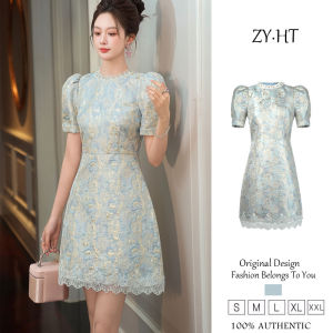 ZYHT ชุดเดรสผู้หญิงชุดเดรสใส่ทำงานชุดเดรสสไตล์เกาหลีชุดเดรสสีฟ้าชุดเดรสทรงเอชุดออกงานชุดเดรสแต่งงานหรูหราชุดเดรสปาร์ตี้ชุดราตรี28001
