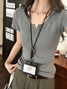 YUANYA | Henley Neck Slim Fitting T-shirt