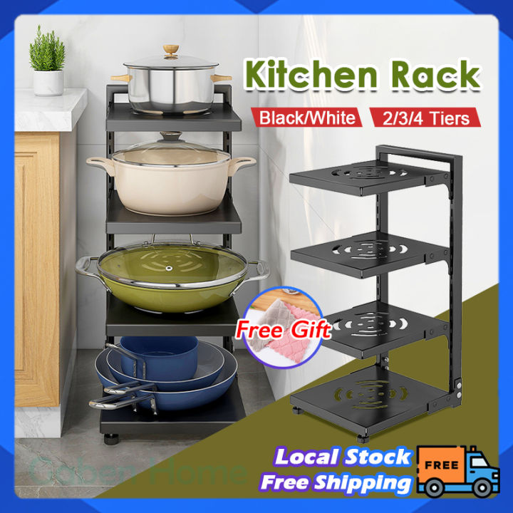 Pot Draining Rack FREEGIFT Kitchen Pot Rack 2/3/4 Tiers Draining Pans Organizer ...