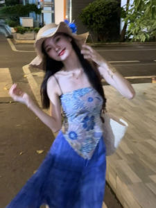 Beach Vacation Style Printed Top Wide Leg Pants Two Piece Set Popular Womens Fashion Ensemble Summer 2026 Cotton Blend