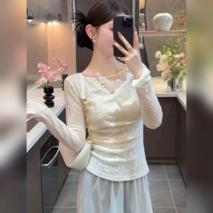 YUFUQING | Áo thun dài tay phong cách Pháp Pure Desire dành cho nữ mùa xuân 2025 thiết kế mới thường ngày thanh lịch áo thun dài tay