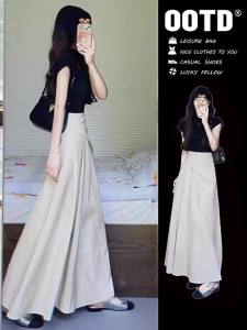 Chân Váy A-Line eo Cao Mùa Hè Pháp Elegante Dành Cho Người Thấp