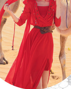 Desert Photography Clothes Long Skirt Dunhuang Exotic Clothing Tourism Vacation Ethnic Style Bright Red Dress