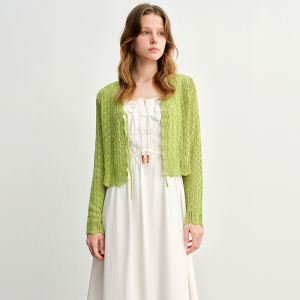 DUSHU | Plus Size Hollow Lace Women Knit Cardigan Slim Fit
