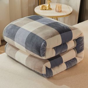 Thickened Milk Coral Fleece Blanket Modern Simple Style Polyester Fiber Office Nap Air Conditioned Small Blanket for Student Dormitory Double Bed