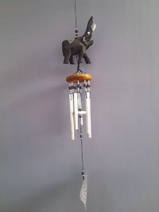 กระดิ่งลม ช้างไม้แกะสลัก โลหะ 5 แท่ง