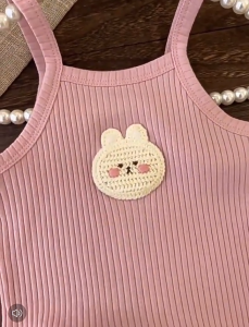 C119 Girl stylist candy color Singlet top cartoon embroidered slim elastic singlets baby girls clothes Tops Camisoles Kids Fashion