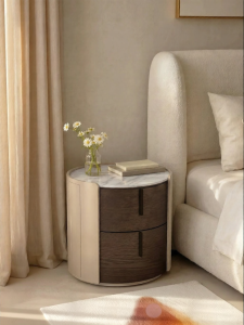 Antique Style Bedside Cabinet with Double Drawers Natural Luxe Stone
