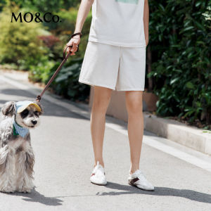 MO&Co. | Cotton Linen Tencel White Low Rise Straight Cut Washed Shorts