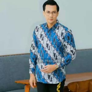 PARANG BIRU - Prabuseno Kemeja Batik Pria Lengan Panjang Size Slimfit Bahan Katun Printing Lapis Furing Erro Handmade Kualitas Premium Jumbo Big Size Modern Halus Adem dan Nyaman Atasan Cowok Pakaian Kerja Formal Kantor