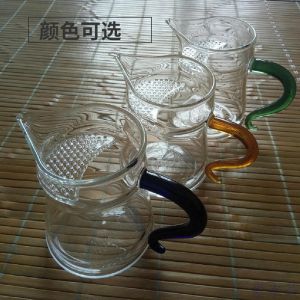 Thickened Heat Resistant Large Size One-Piece Public Glass Cup with Handle Tea Cup Moon Tooth Filter Public Reasonable Glass Cup