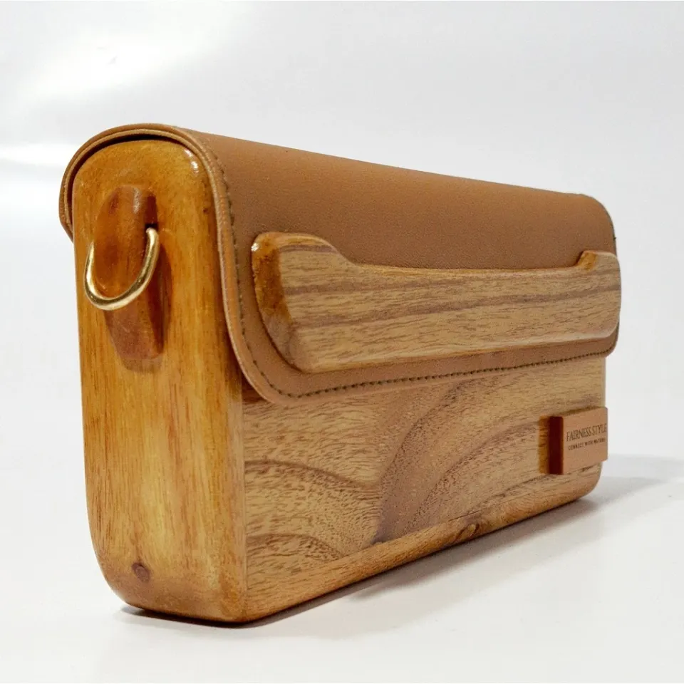 Tas Kombinasi Kayu Kulit Sintetis Dompet Kayu Fair Bag Harsa Tas