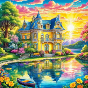 Huacan New Arrivals 2026 5D DIY Diamond Painting Sunset River House Diamond Mosaic Landscape Kit Gift