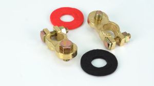 LASGU 12V 24V 2PCS Car Battery Terminal Connector Brass Battery Clamp Positive & Negative Wire Cable Clamp 17mm 300A