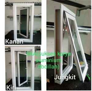 JENDELA ALUMINIUM KACA  MODEL JUNGKIT/SWING MOTIF POLOS UKURAN T120xL60 komplit tinggal pasang