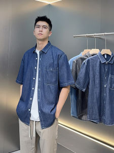 Summer New Mens Cotton Denim Shirt Short Sleeve Pure Color Base Layer Shirt Loose Fit Youth Trend Spring Collection