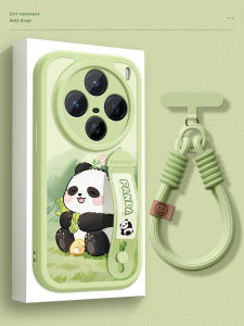 Vivox200S X100Pro X200Ultra X90GT Silicone Full Cover Protective Phone Case with Wristband Womens Cartoon Panda Soft Shell