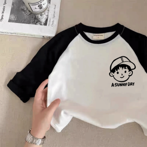 Pure Cotton Kids T-shirt Long Sleeve Bottoming Shirt Early Autumn Childrens Clothing Cartoon Print Loose K-style Boys Top Clothes
