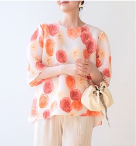 Miyake High-End Pleated Print T-shirt Round Neck Plus Size Loose Leisure All-Matching Fashion #3917-1