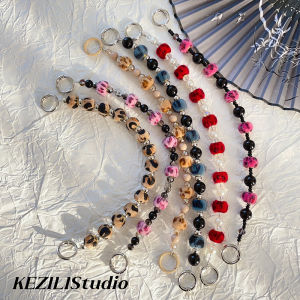 KZL Original Handmade Plush Leopard Print Chain Fashionable Mobile Phone Case Handbag Holder Girls Wrist Anti-Fall Chain